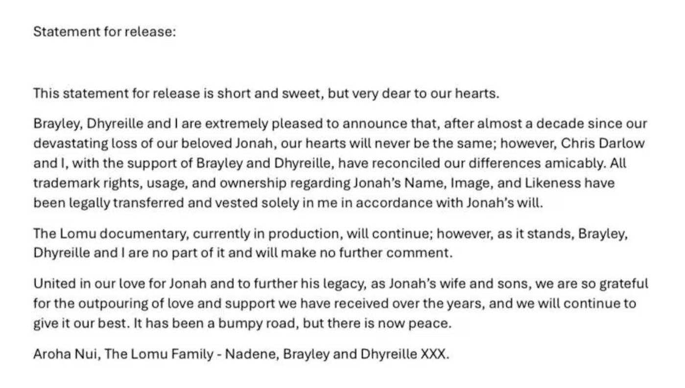 Nadene Lomu's Statement